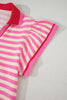 Green Striped Ruffle Short Sleeve Pop of Color Neckline Dress