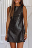 Black Faux Leather Sleeveless Round Neck Mini Dress