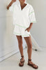 Light Beige-10 Breathable Waffle Color Block Trim 2pcs Casual Short Set
