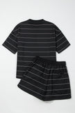 Black Stripe Half Sleeve Tee Drawstring Shorts 2pcs Set