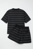 Black Stripe Half Sleeve Tee Drawstring Shorts 2pcs Set