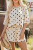 White Polka Dot Short Sleeve Loose Top Drawstring Shorts Set