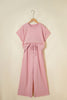 Mist Blue Solid Color Loose Tee Drawstring Wide Leg Pants 2pcs Outfit