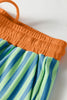 Yellow Stripe Colorblock Trim V Neck Tee Drawstring Elastic Waist Short Set