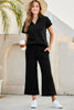 Navy Blue Stylish Textured Loose Fit T Shirt and Drawstring Pants Set