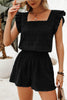 Fiery Red Textured Square Neck Top and Shirred High Waist Shorts Set