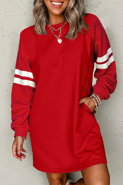 Black Preppy Striped Sleeve Loose Mini Dress
