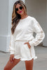 White Polka Dot Print Side Stripe Detail Casual Sweatshirt 2pcs Short Set