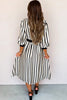 Black Stripe 3/4 Puff Sleeve Shirt Style Button Down Midi Dress