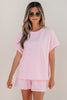 Pink Stripe Matching Oversized Tee and Drawstring Shorts Set
