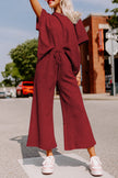 Gray Textured Loose Fit T Shirt & Drawstring Pants Set