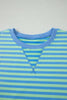 Green Stripe Striped Ribbed Cotton Two-Piece Pant Set with Chest Patch Detail
