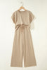 Mist Blue Solid Color Loose Tee Drawstring Wide Leg Pants 2pcs Outfit