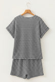 Brown Stripe Breathable Textured Knit Short 2pcs Set