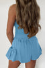 Dark Blue Ribbed Slim Tank Pocketed Wide Leg Shorts Set