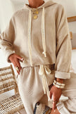 Dark Khaki Drawstring Pullover Hoodie and High Waist Pants Corduroy Suit