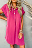 Rose Red Buttoned Collar Shift T Shirt Dress