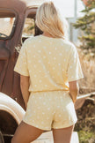 White Polka Dot Short Sleeve Loose Top Drawstring Shorts Set