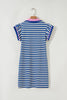 Green Striped Ruffle Short Sleeve Pop of Color Neckline Dress
