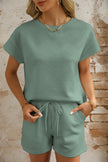 Red Dahlia Textured Short Sleeve Top and Shorts Set
