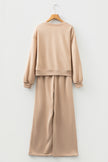 Gray Morn Varsity Striped Detail Cropped Pullover Wide Leg Pants 2pcs Outfit