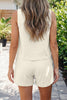 Beige Stitched Detail Loose Tank Top Cotton 2pcs Short Set