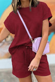 Red Dahlia Textured Short Sleeve Top and Shorts Set
