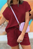 Red Dahlia Textured Short Sleeve Top and Shorts Set