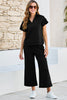 Navy Blue Stylish Textured Loose Fit T Shirt and Drawstring Pants Set