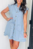 Sail Blue Ruffled Edge Collared Shift Denim Dress with Pockets