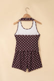 Brown Polka Dot Halter Tank Drawstring Elastic Waist Short Set