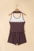 Brown Polka Dot Halter Tank Drawstring Elastic Waist Short Set
