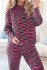 Pink Stripe Casual Long Sleeve Top Drawstring Pant Set