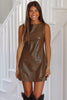 Black Faux Leather Sleeveless Round Neck Mini Dress