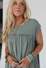 Mist Green Frilled Seam Round Neck T Shirt Dress