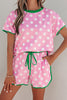 Pink Polka Dot Contrast Edge Casual Short Set