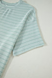 Rose Stripe Raised Rib Loose Tee Drawstring Elastic Waist 2pcs Short Set
