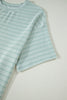 Rose Stripe Raised Rib Loose Tee Drawstring Elastic Waist 2pcs Short Set