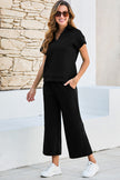 Navy Blue Stylish Textured Loose Fit T Shirt and Drawstring Pants Set
