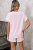 Pink Striped Print Short Sleeve Top and Pocket Shorts Set