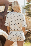 White Polka Dot Short Sleeve Loose Top Drawstring Shorts Set