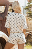 White Polka Dot Short Sleeve Loose Top Drawstring Shorts Set