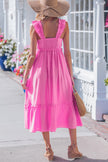 Beau Blue Solid Color Ruffle Trim High Waist Sleeveless Maxi Dress
