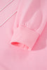 Pink Piping Trim Long Sporty Pullover Drawstring Elastic Waist Shorts Set