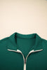 Evergreen Contrast Trim Zip Collar Long Sleeve Ruffle Hem Mini Dress