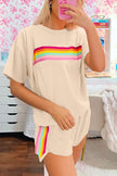 Rose Red Vibrant Striped Detail Athleisure 2pcs Short Set