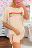 Rose Red Vibrant Striped Detail Athleisure 2pcs Short Set