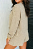 Brown Stripe Textured Knit Long Sleeve Top Elastic Waist Shorts Casual Outfit
