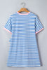 Sky Blue Stripe Nautical Tie Contrast Trim Round Neck T Shirt Mini Dress
