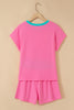 Sachet Pink Soft Ribbed Color Block Trim Casual Short Set